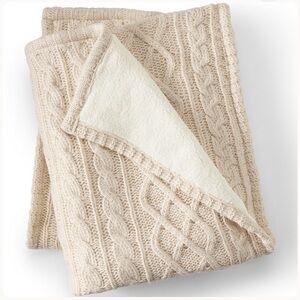 Land’s End Cable Knit Throw Blanket Pale Flax